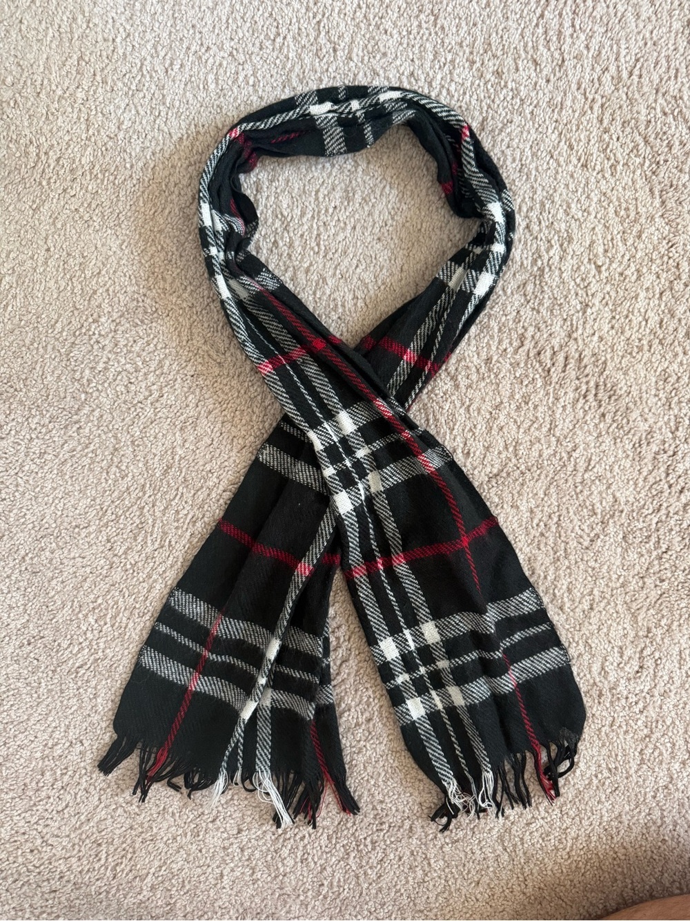 Black Plaid Men's Scarf with Red and White Windowpane